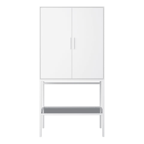 Slimline 2 Door Tall Cabinet in Pure White with Steel White Legs