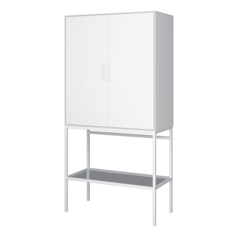 Slimline 2 Door Tall Cabinet in Pure White with Steel White Legs