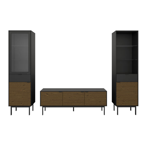 Soma TV Table 3 Doors, Granulated Black Brushed espresso