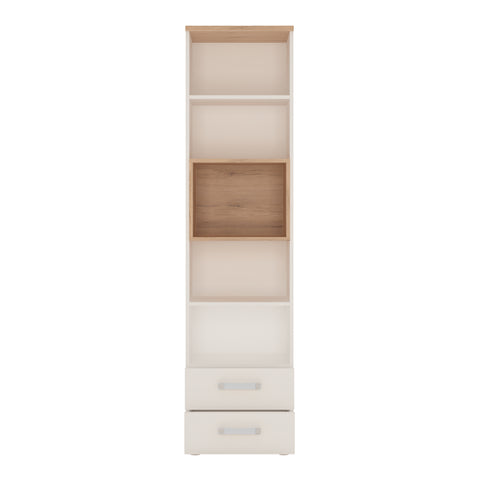 4Kids Tall 2 Drawer Bookcase in  Light Oak and white High Gloss (opalino handles)