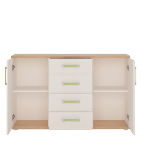 4Kids 2 Door 4 Drawer Sideboard in Light Oak and white High Gloss (lemon handles)