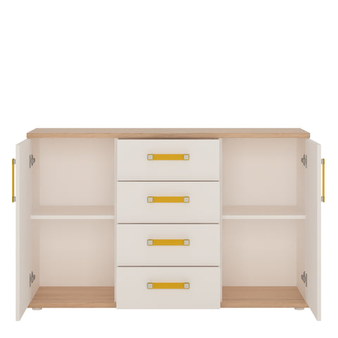 4Kids 2 Door 4 Drawer Sideboard in Light Oak and white High Gloss (orange handles)