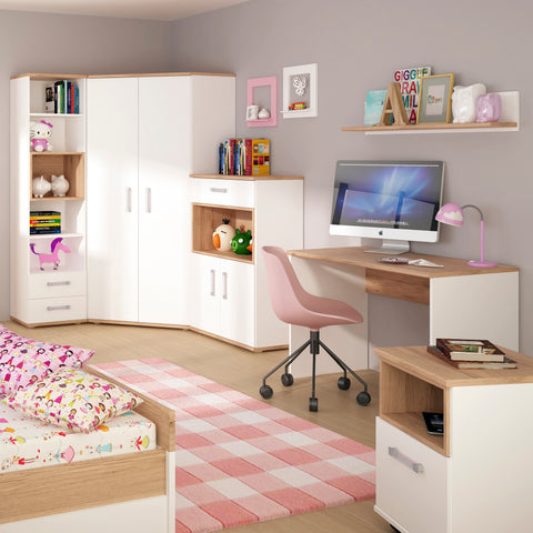 4Kids 1 Door Desk Mobile in Light Oak and white High Gloss (opalino handles)