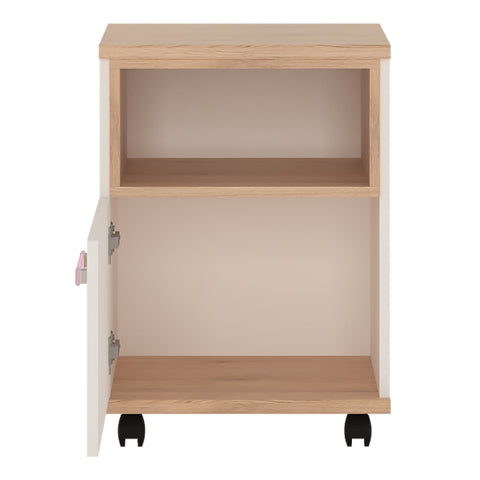 4Kids 1 Door Desk Mobile in Light Oak and white High Gloss (lilac handles)