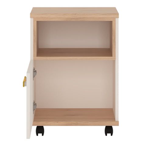 4Kids 1 Door Desk Mobile in Light Oak and white High Gloss (orange handles)