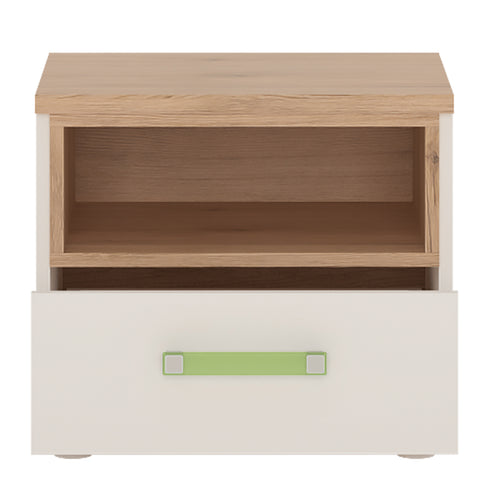 4Kids 1 Drawer bedside Cabinet in Light Oak and white High Gloss (lemon handles)