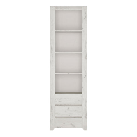 Angel Tall Narrow 3 Drawer Bookcase in White Craft Oak