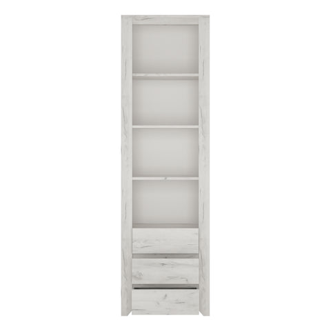 Angel Tall Narrow 3 Drawer Bookcase in White Craft Oak