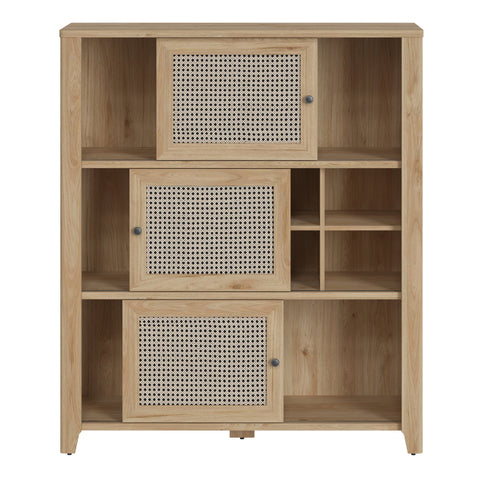 Cestino 3 Door Cabinet in Jackson Hickory Oak and Rattan Effect