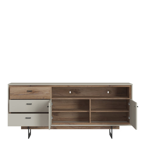 Rivero 2 Door 3 Drawer Open Shelf Sideboard in Grey and Oak