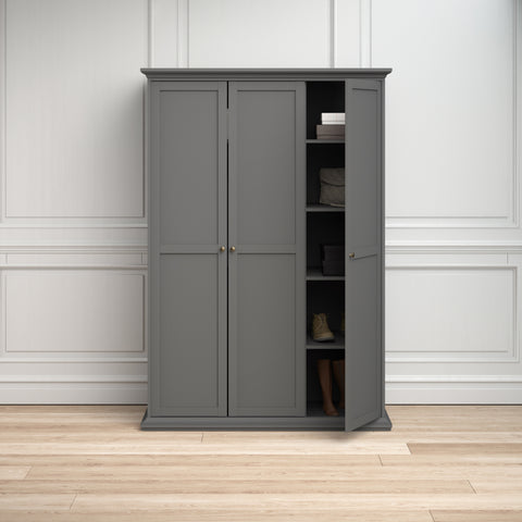 Paris Wardrobe with 3 Doors in Matt Grey