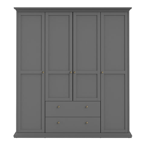 Paris Wardrobe with 4 Doors and 2 Drawers in Matt Grey