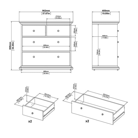 Paris Chest of 4 Drawers in White