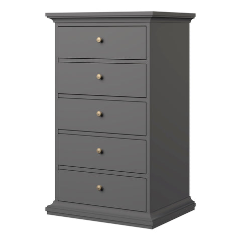 Paris Chest 5 Drawers in Matt Grey