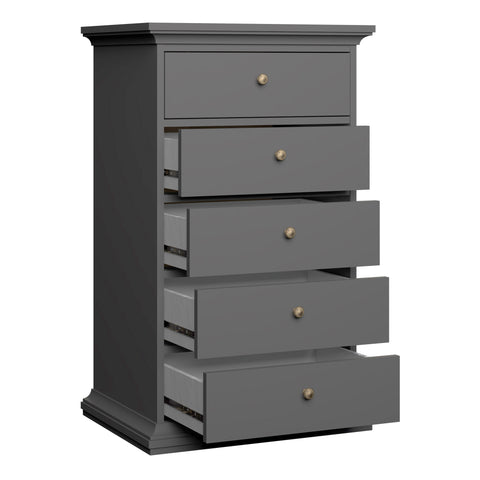 Paris Chest 5 Drawers in Matt Grey