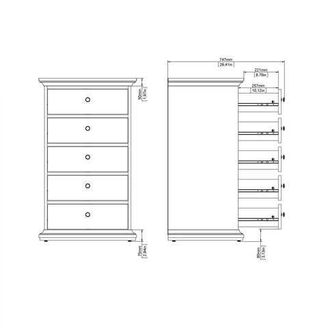 Paris Chest 5 Drawers in Matt Grey