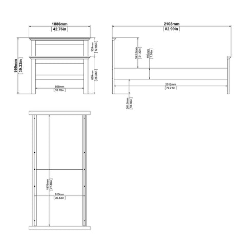 Paris Single Bed (90 x 200) in Matt Grey