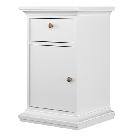 Paris Nightstand 1 Door + 1 Drawer in White