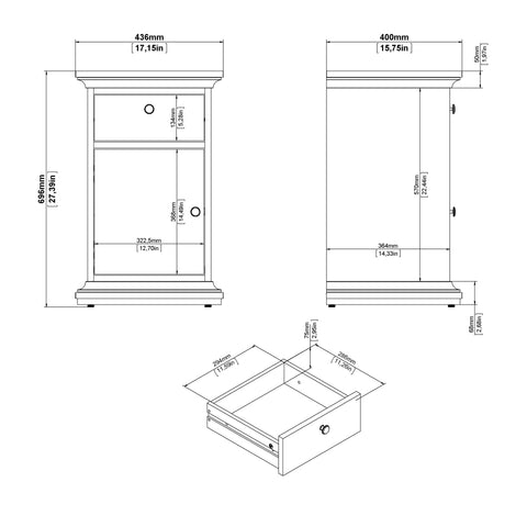 Paris Nightstand 1 Door + 1 Drawer in Matt Grey