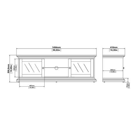 Paris TV Unit - Wide - 2 Doors 1 Shelf in White