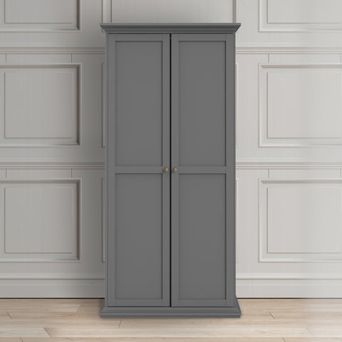 Paris 3 Piece Bundle, Bedside, Chest and 2 Door Wardrobe In Matt Grey