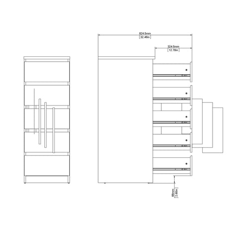 Naia Narrow Chest of 5 Drawers in Black Matt