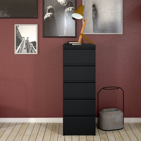 Naia Narrow Chest of 5 Drawers in Black Matt