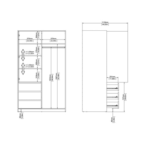 Naia Wardrobe with 1 Sliding Door 1 Door 3 Drawers in Jackson Hickory Oak