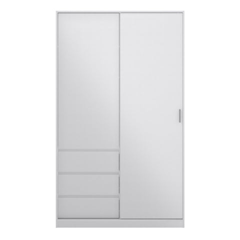 Naia Wardrobe with 1 Sliding Door 1 Door 3 Drawers in White High Gloss