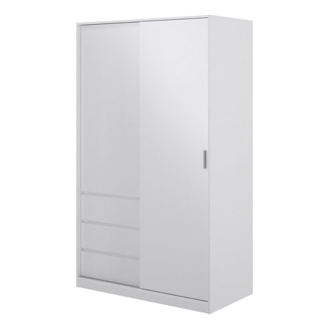 Naia Wardrobe with 1 Sliding Door 1 Door 3 Drawers in White High Gloss