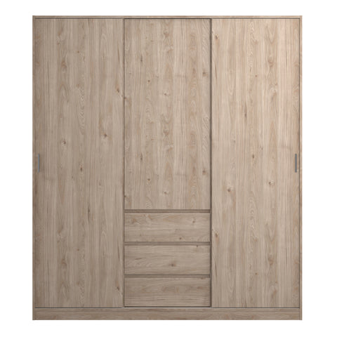 Naia Wardrobe with 2 Sliding Doors 1 Door 3 Drawers in Jackson Hickory Oak