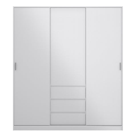 Naia Wardrobe with 2 Sliding Doors 1 Door 3 Drawers in White High Gloss