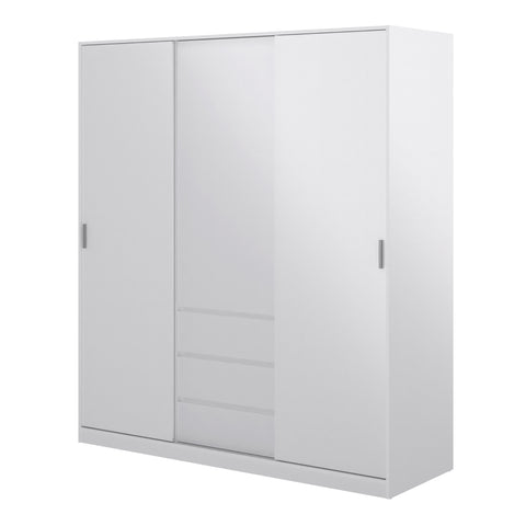 Naia Wardrobe with 2 Sliding Doors 1 Door 3 Drawers in White High Gloss