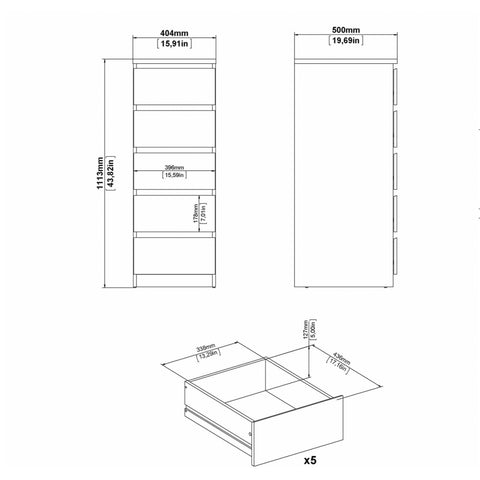 Naia Narrow Chest of 5 Drawers in Jackson Hickory Oak