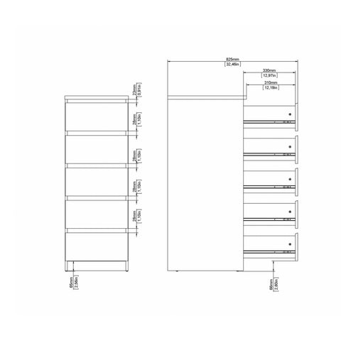 Naia Narrow Chest of 5 Drawers in Jackson Hickory Oak