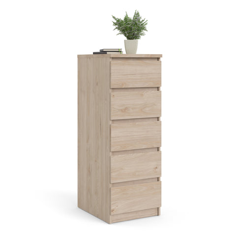 Naia Narrow Chest of 5 Drawers in Jackson Hickory Oak