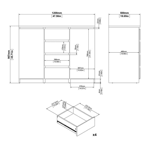 Naia Sideboard  4 Drawers 2 Doors in Jackson Hickory Oak