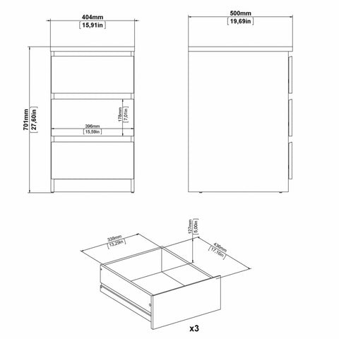 Naia Bedside 3 Drawers in Jackson Hickory Oak