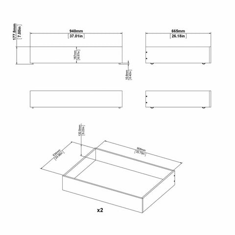 Naia Set of 2 Underbed Drawers (for Single or Double Beds) in Jackson Hickory Oak