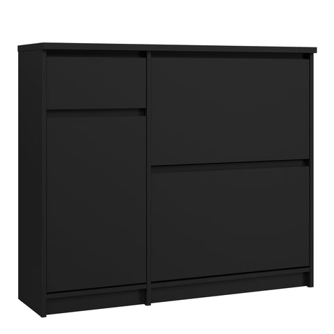 Naia Shoe Cabinet with 2 Flip Down Doors 1 Door and 1 Drawer in Black Matt