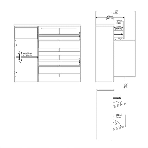 Naia Shoe Cabinet with 2 Flip Down Doors 1 Door and 1 Drawer in Black Matt