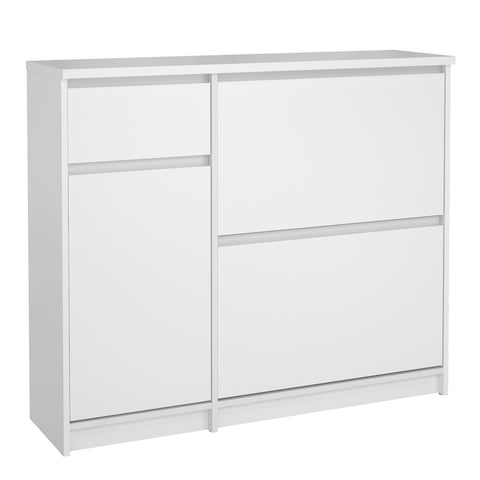 Naia Shoe Cabinet with 2 Flip Down Doors 1 Door and 1 Drawer in White High Gloss