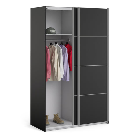 Verona Sliding Wardrobe 120cm in Black Matt with Black Matt Doors with 2 Shelves