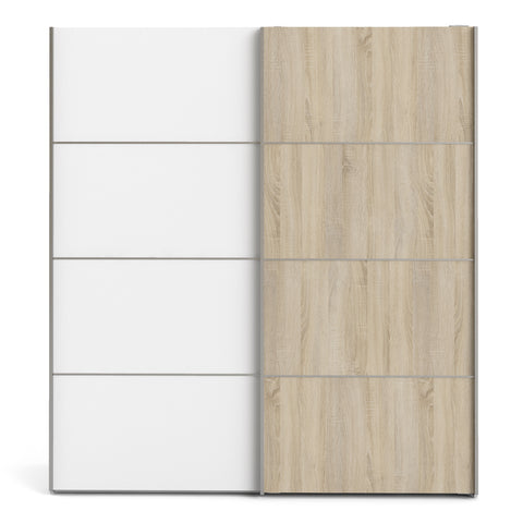 Verona Sliding Wardrobe 180cm in White with White and Oak doors with 5 Shelves