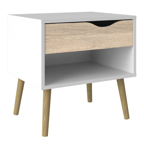 Oslo Package - Bedside 1 Drawer + Chest of 5 Drawers (2+3) + Wardrobe 2 Doors 2 Drawers in White and Oak