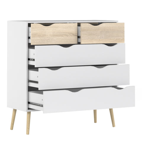 Oslo Package - Bedside 1 Drawer + Chest of 5 Drawers (2+3) + Wardrobe 2 Doors 2 Drawers in White and Oak