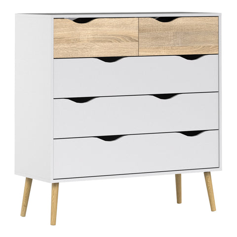 Oslo Package - Bedside 1 Drawer + Chest of 5 Drawers (2+3) + Wardrobe 3 Doors 3 Drawers in White and Oak