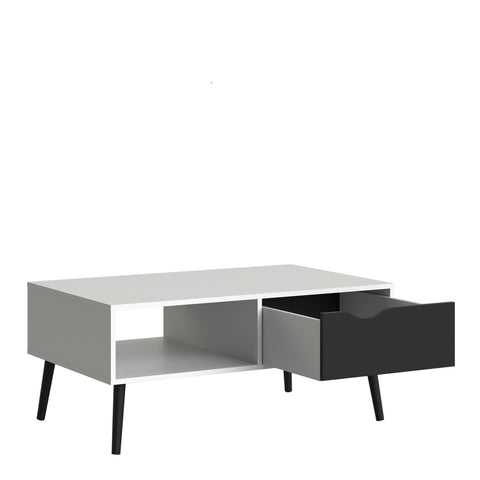 Oslo Coffee Table 1 Drawer 1 Shelf in White and Black Matt