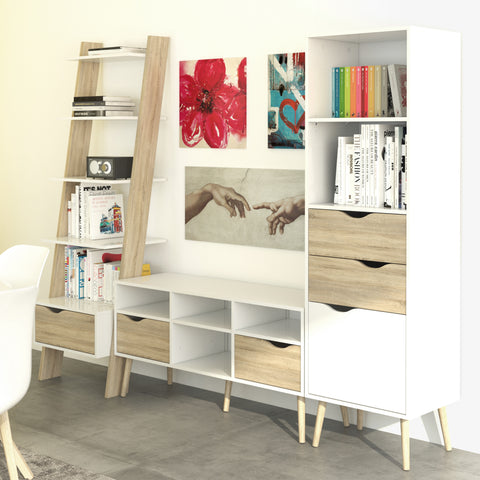 Oslo TV Unit Wide 2 Drawers 4 Shelves in White and Oak