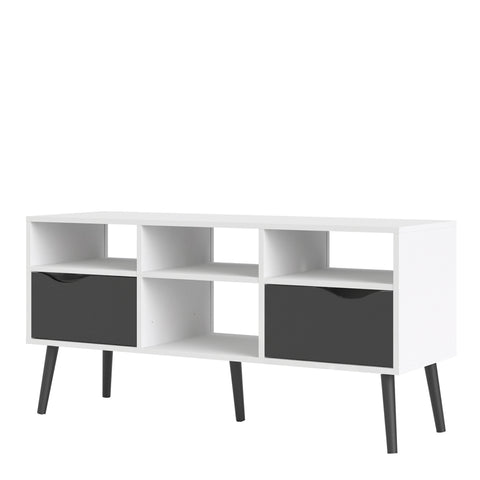 Oslo TV Unit Wide 2 Drawers 4 Shelves in White and Black Matt